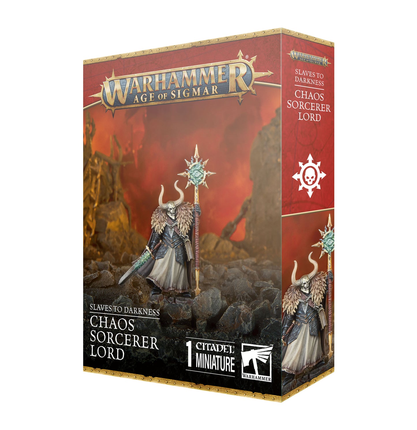 Warhammer Age of Sigmar Slaves to Darkness Chaos Sorcerer Lord - Miniature featuring the powerful Chaos Sorcerer Lord for the Slaves to Darkness faction in Age of Sigmar.