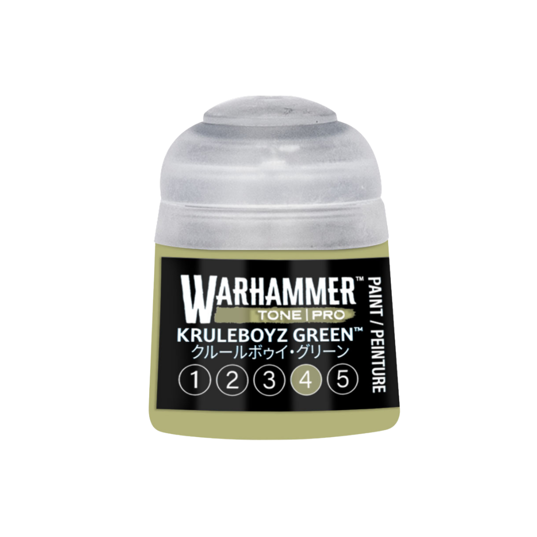 Warhammer Tone Pro Kruleboyz Green 12 ml miniature paints in five coordinated tones from dark to light.