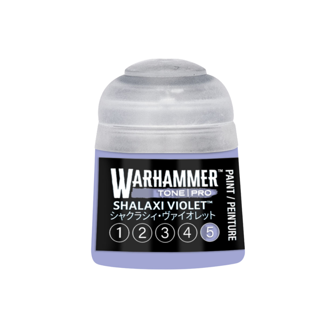 Warhammer Tone Pro Shalaxi Violet 12 ml miniature paints in five coordinated tones from dark to light.