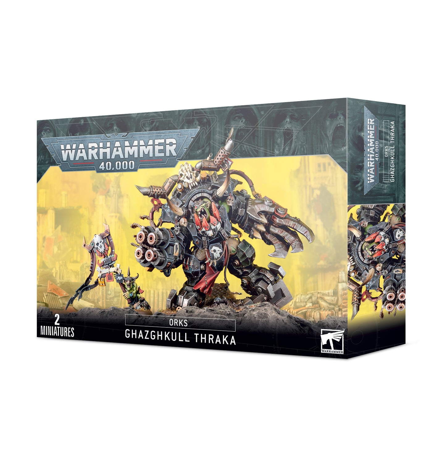 Warhammer 40K Ghazghkull Thraka and Makari model kit with 61 components, including an 80mm and 25mm round Citadel base.