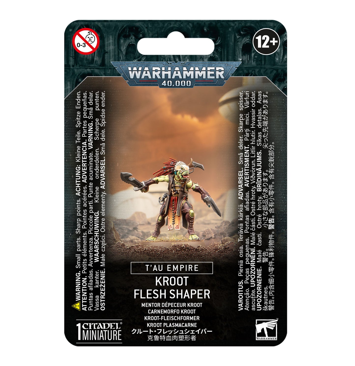 Kroot Flesh Shaper leader with butcher's blades and scattergun, grisly charms, bones and skulls, T'au Empire plastic kit.