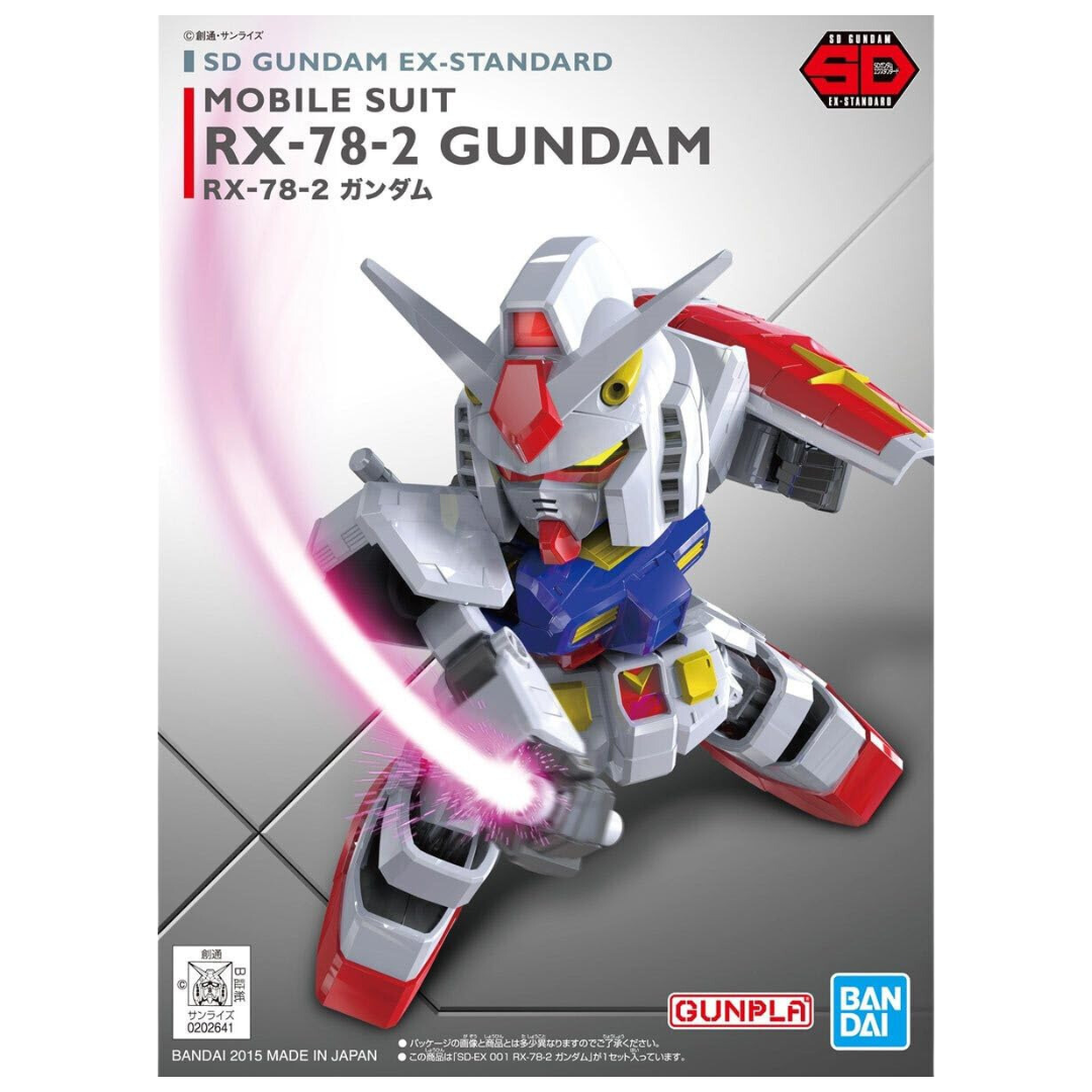 Bandai SD EX-Standard RX-78-2 Gundam model kit, featuring compact design, vibrant colors, and dynamic articulation for fans of the original Mobile Suit Gundam.