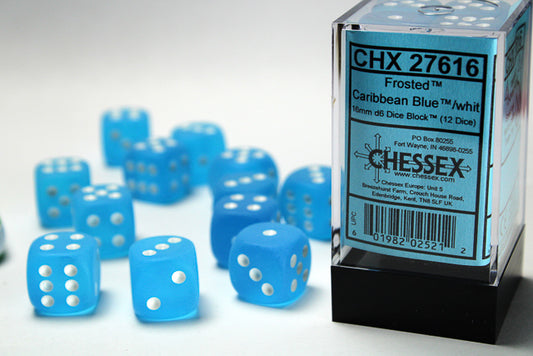 Chessex - 12D6 - Frosted - Caribbean Blue/White Pips