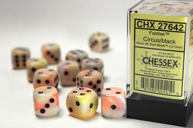 Chessex - 12D6 - Festive - Circus/Black Pips