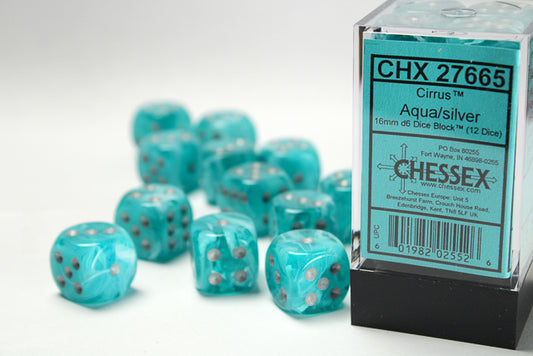 Chessex - 12D6 - Cirrus - Aqua/Silver Pips