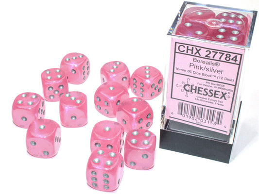 Chessex - 12D6 - Borealis - Pink/Silver Pips