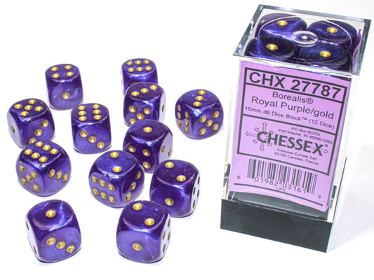 Chessex - 12D6 - Borealis - Royal Purple/Gold Pips