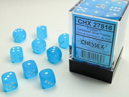 Chessex - 36D6 - Frosted - Caribbean Blue/White Pips