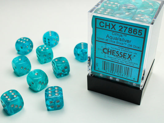 Chessex - 36D6 - Cirrus - Aqua/Silver Pips