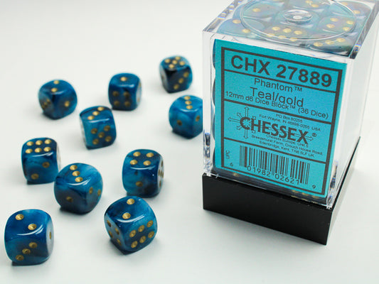 Chessex - 36D6 - Phantom - Teal/Gold Pips