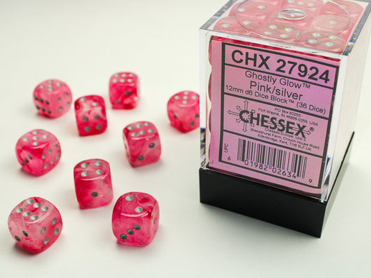 Chessex - 36D6 - Ghostly Glow - Pink/Silver Pips
