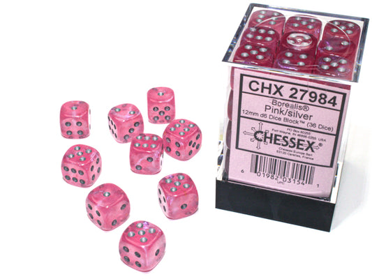 Chessex - 36D6 - Borealis - Pink/Silver Pips