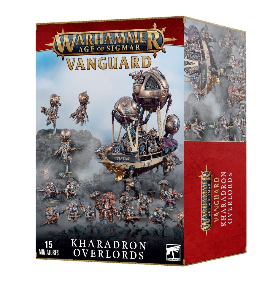 Warhammer Age of Sigmar Vanguard Kharadron Overlords kit with Arkanaut Admiral, Arkanaut Frigate, Endrinriggers, Arkanaut Company warriors, and appropriate bases.