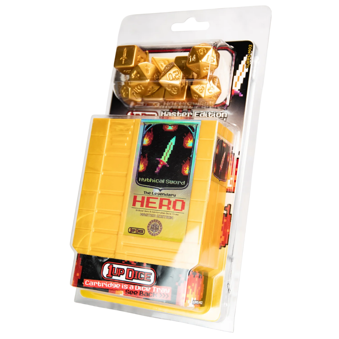 Infinite Black 1UP Dice Master Edition Mythical Sword set with magnetic rolling tray and fabric dice bag