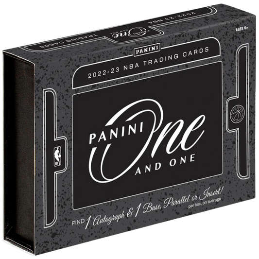 2022-2023 Panini One And One Basketball sealed box featuring premium NBA trading cards and encased hits
