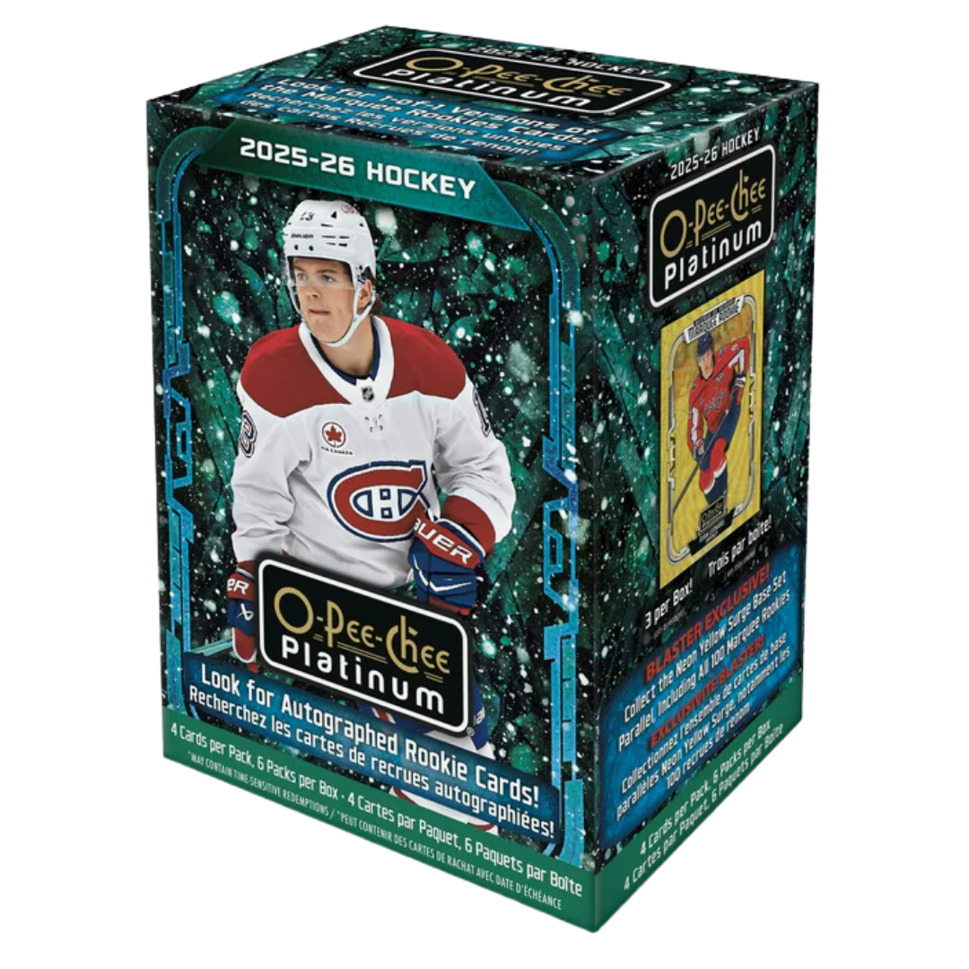 2025-26 O-Pee-Chee Platinum Hockey Blaster Box with Marquee Rookies and Neon Yellow Surge parallels