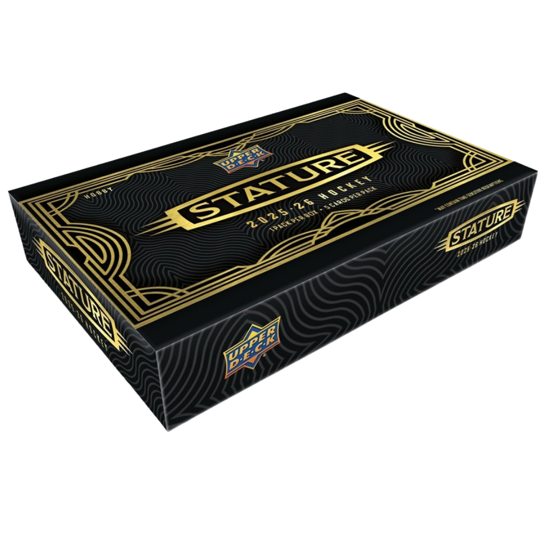 2025-26 Upper Deck Stature Hockey Hobby Box containing one premium five-card pack.