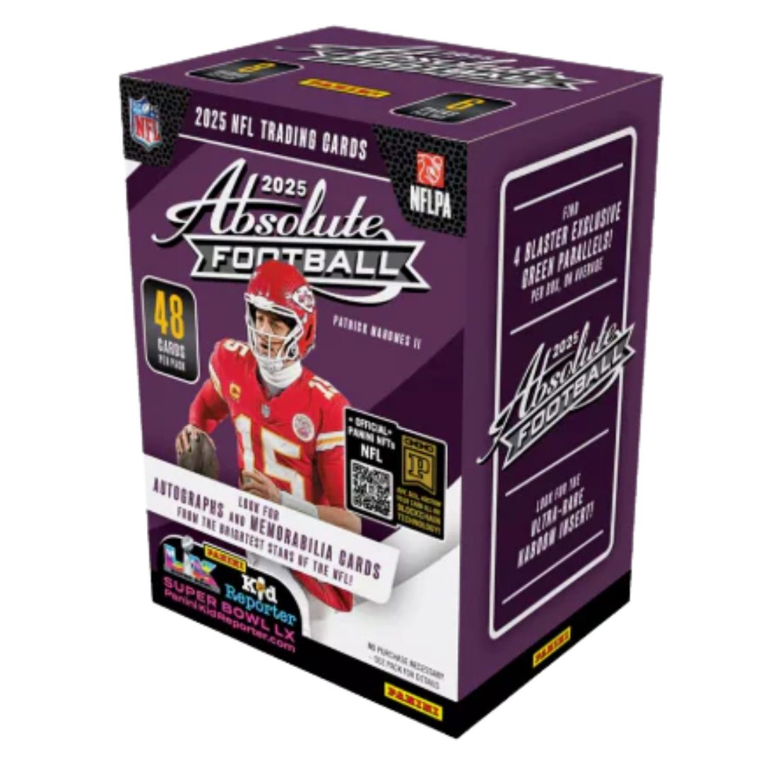 2025 Panini Absolute Football Blaster Box front packaging showing NFL player artwork and set branding