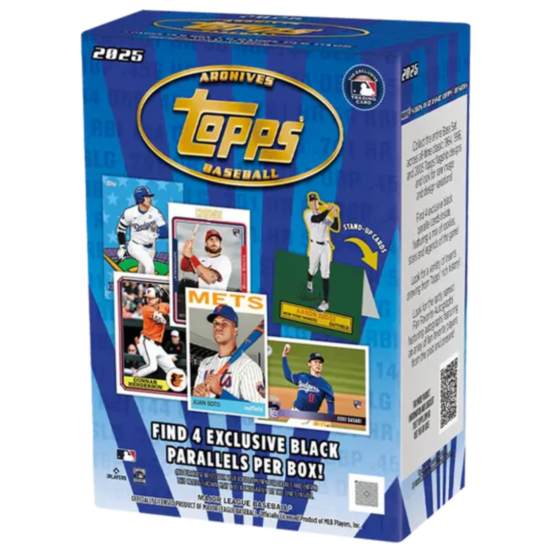 2025 Topps Archives Baseball Value Blaster Box sealed retail box featuring classic Topps card designs