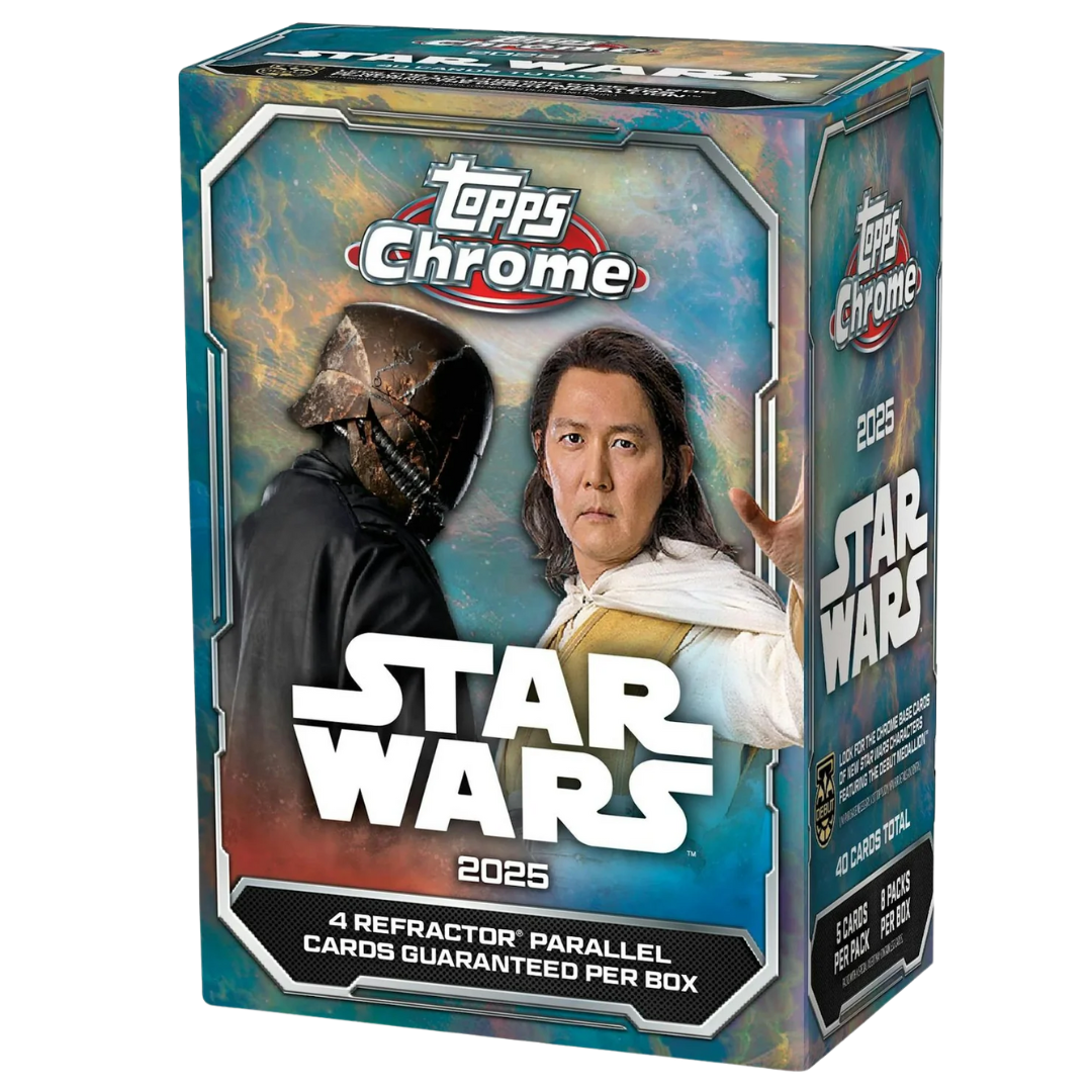 2025 Topps Star Wars Chrome Value Blaster Box with character artwork