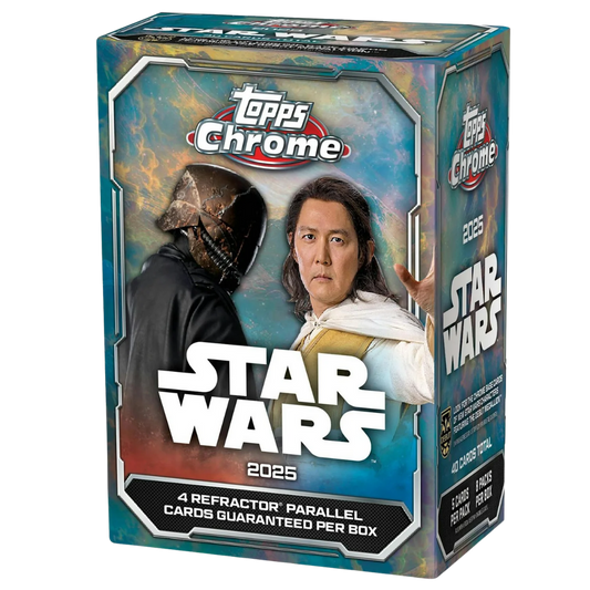 2025 Topps Star Wars Chrome Value Blaster Box with character artwork