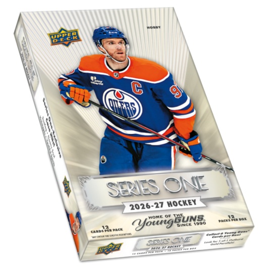 2026-27 Upper Deck Series One Hockey Hobby Box featuring Young Guns rookie cards and limited parallels.