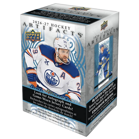 2026-27 Upper Deck Artifacts Hockey Blaster with NHL rookies Aqua Blue parallels autographs and memorabilia