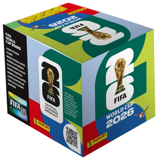 2026 Panini World Cup Soccer - Stickers (Box of 50 Packs) box art featuring the iconic world cup trophy