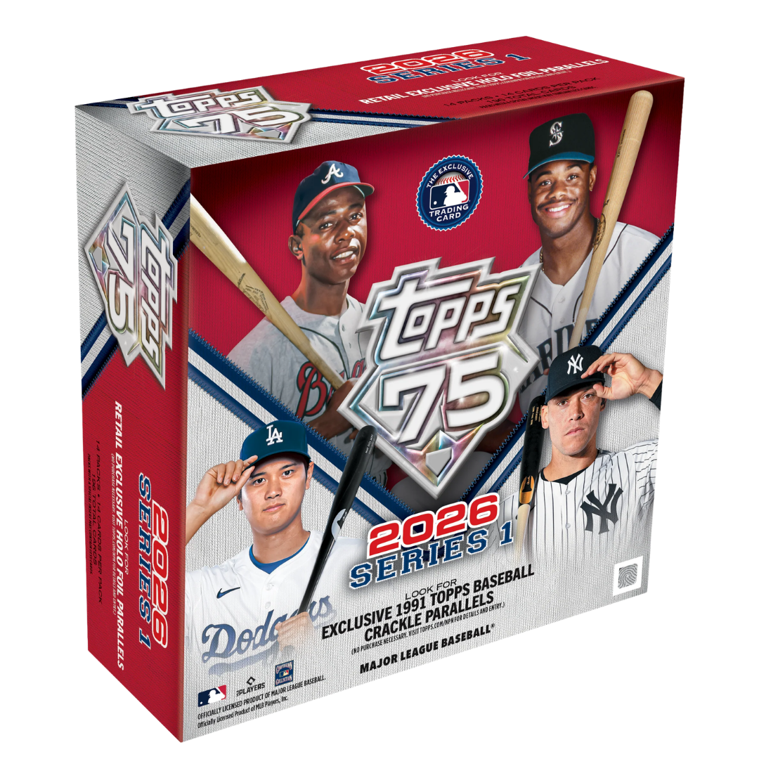 2026 Topps Baseball Series 1 Mega Box sealed MLB trading card box featuring flagship Topps baseball cards and rookie players