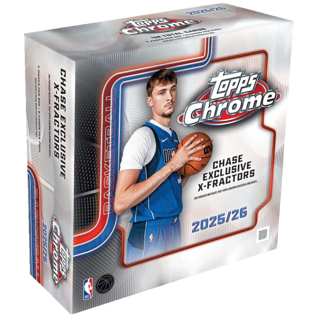 2026 Topps Chrome Basketball Mega Blaster Box sealed retail box with Topps Chrome branding and NBA player artwork