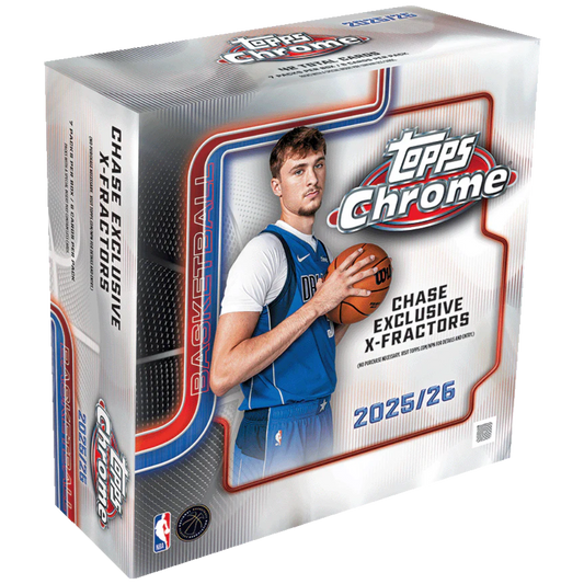 2026 Topps Chrome Basketball Mega Blaster Box sealed retail box with Topps Chrome branding and NBA player artwork