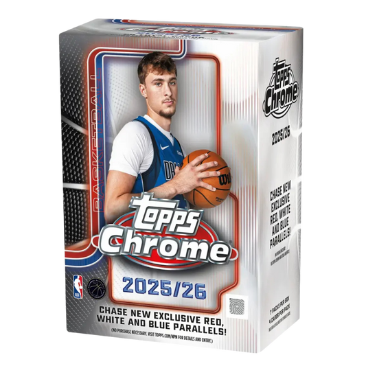 2026 Topps Chrome Basketball Value Blaster Box retail packaging with Chrome basketball cards and modern Topps design