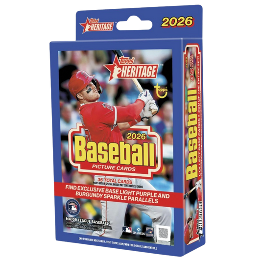 2026 Topps Heritage Baseball hanger pack with 35 cards and exclusive light purple parallel