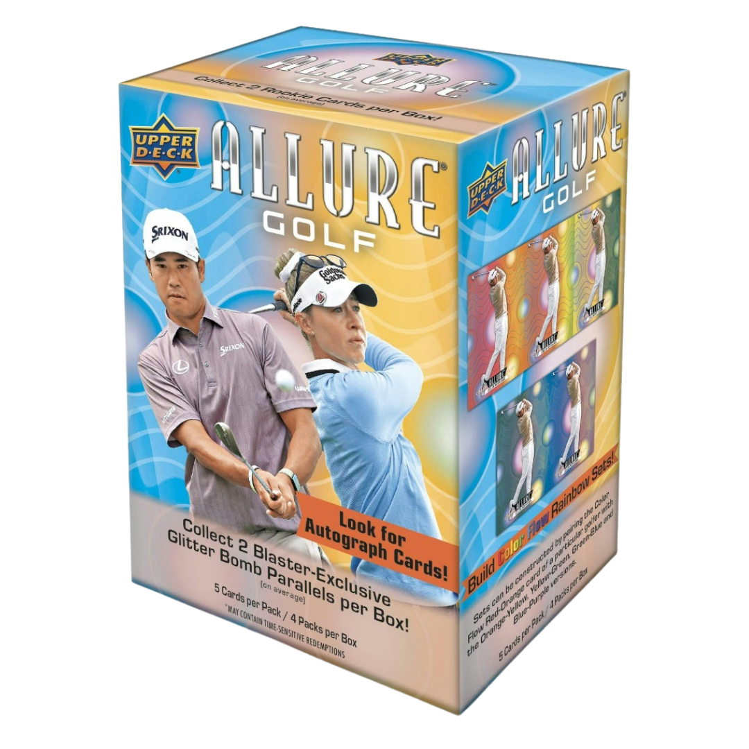 2026 Upper Deck Allure Golf Blaster Box with chrome golf trading cards and Glitter Bomb parallels