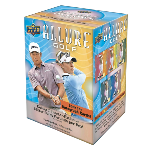 2026 Upper Deck Allure Golf Blaster Box with chrome golf trading cards and Glitter Bomb parallels