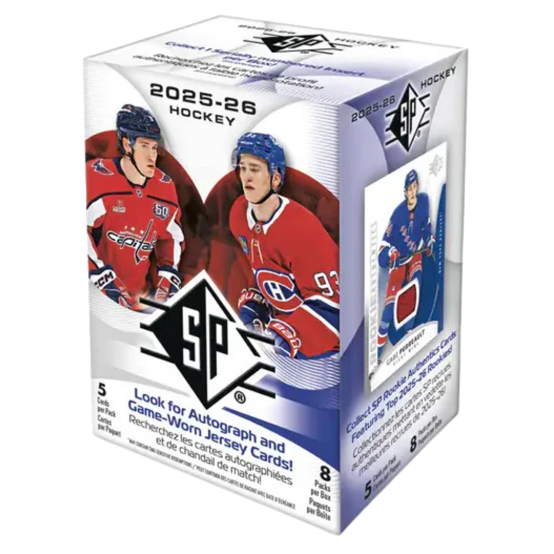 2026 Upper Deck SP Hockey Blaster Box featuring NHL trading card packs and rookie inserts