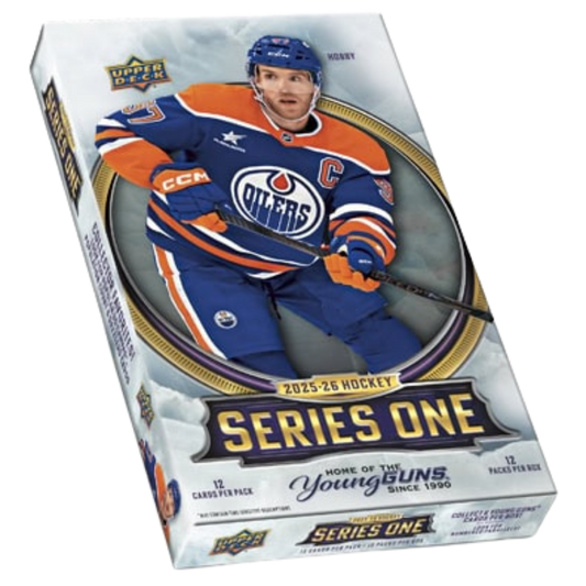 2026 Upper Deck Series 1 Hockey Hobby Box featuring NHL trading card packs and Young Guns rookie cards
