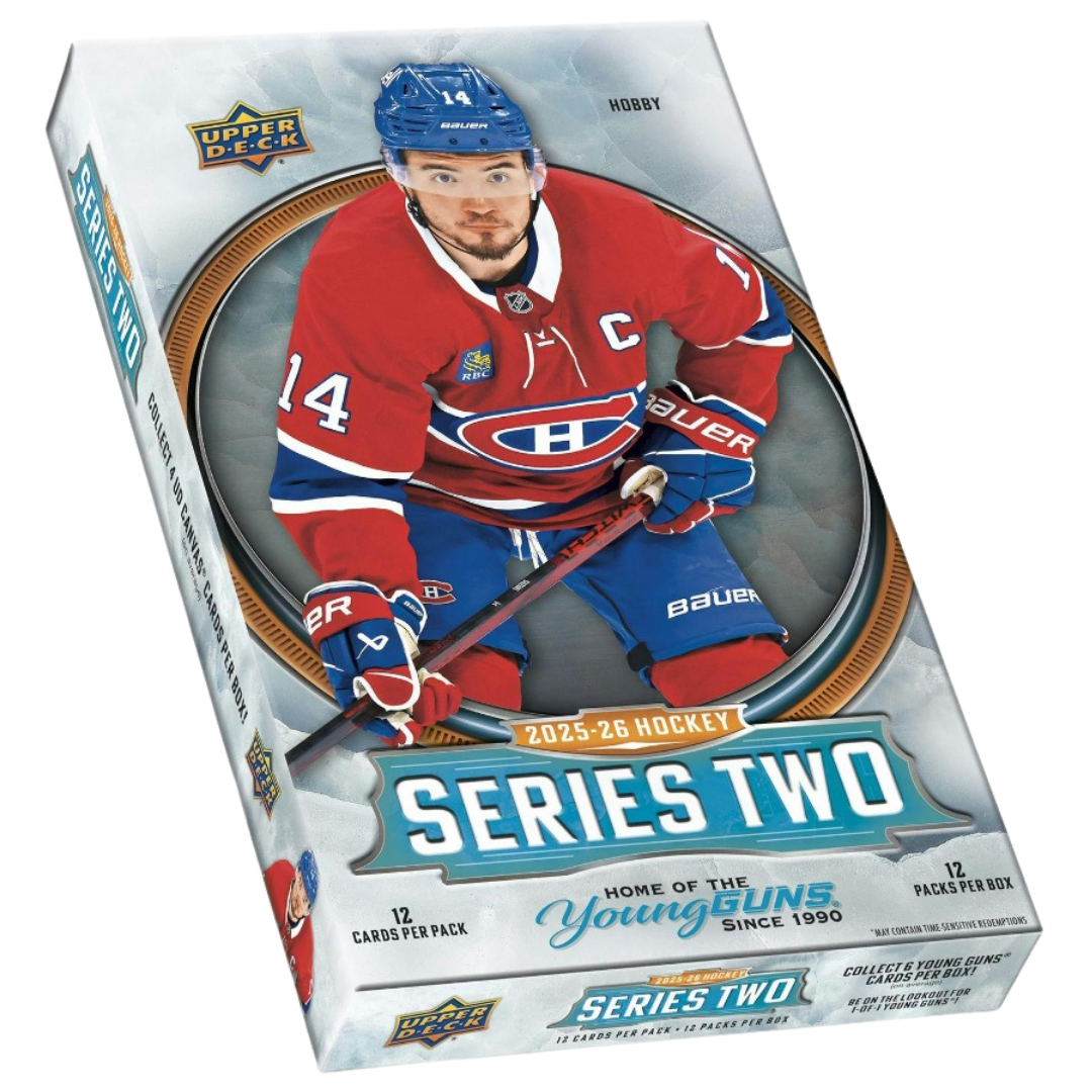 2026 Upper Deck Series 2 Hockey Hobby Box sealed NHL trading cards featuring Young Guns rookie cards and inserts