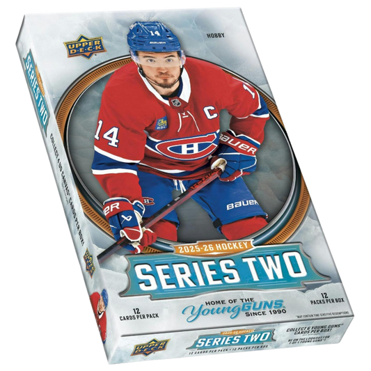 2026 Upper Deck Series 2 Hockey Hobby Box sealed NHL trading cards featuring Young Guns rookie cards and inserts