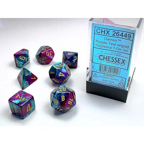 Chessex - 7PC - Gemini - Purple-Teal/Gold Numbers