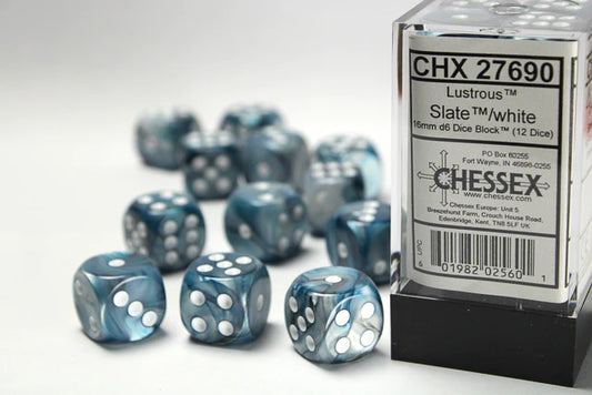 Chessex - 12D6 - Lustrous - Slate/White Pips