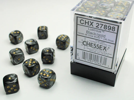 Chessex - 36D6 - Lustrous - Black/Gold Pips