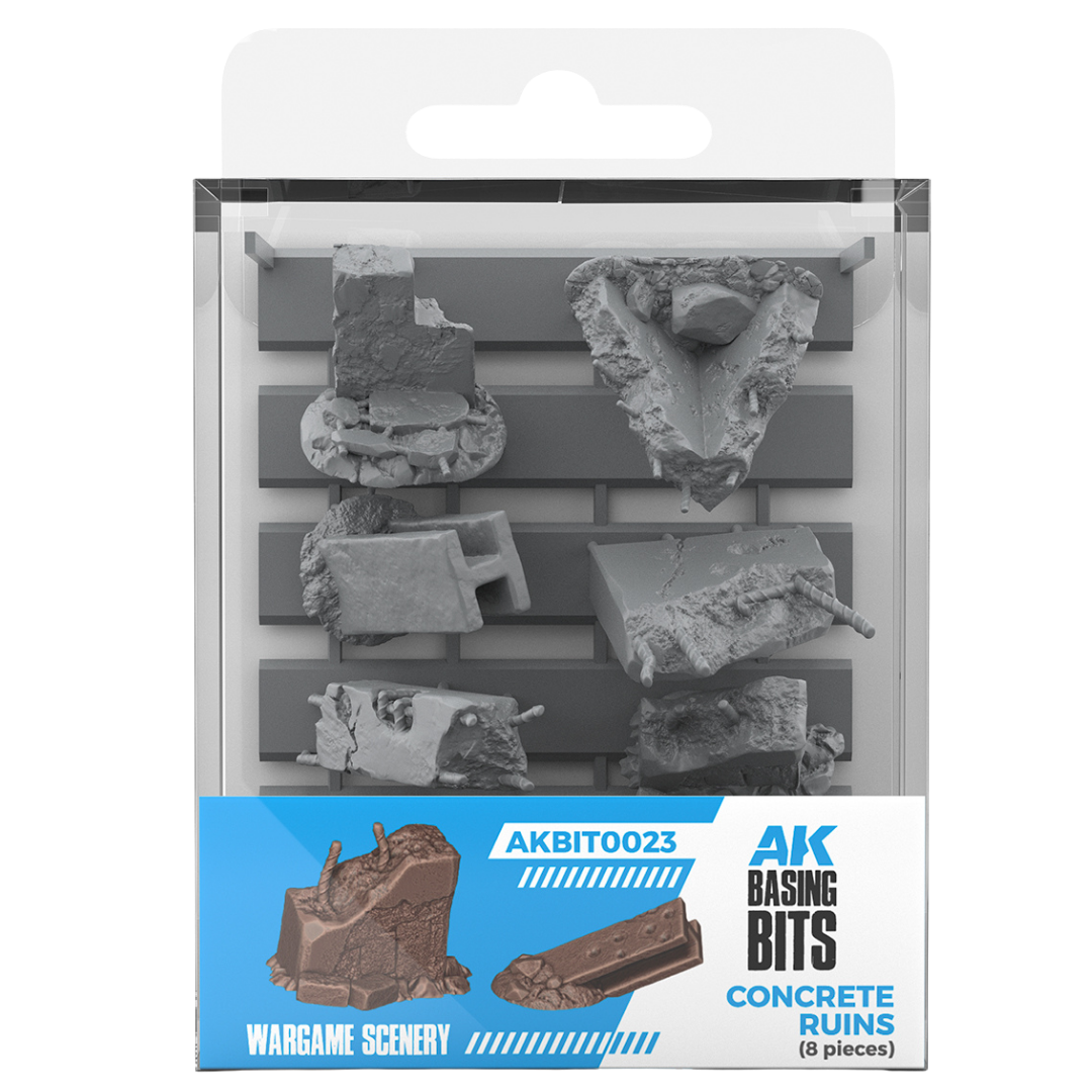 AK Interactive Basing Bits Concrete Ruins set with 8 detailed resin rubble pieces for miniature basing and wargame terrain