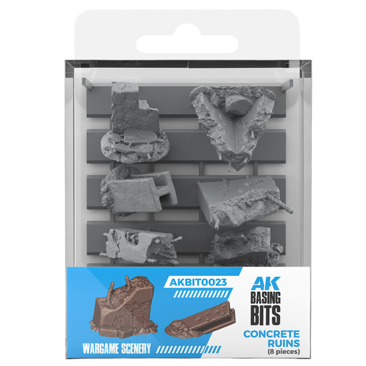 AK Interactive Basing Bits Concrete Ruins set with 8 detailed resin rubble pieces for miniature basing and wargame terrain