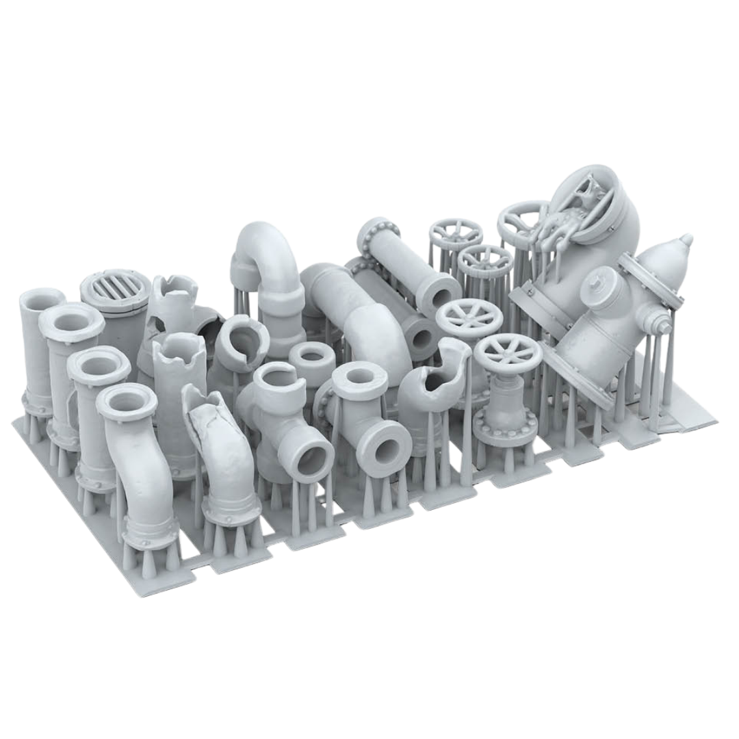AK Interactive Basing Bits Pipes set with 23 resin pipe fittings and industrial scenery pieces for miniature bases