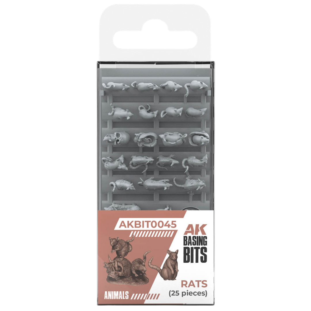 AK Interactive Basing Bits Rats set with 25 detailed 3D-printed resin miniatures for tabletop terrain and basing