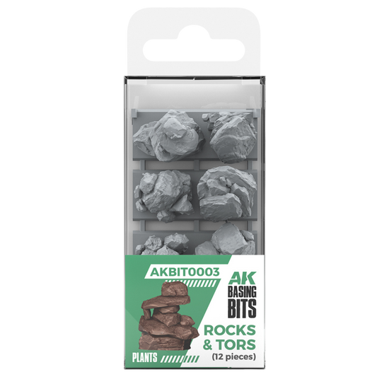 AK Interactive Basing Bits Rocks & Tors set of 12 detailed 3D-printed resin rock formations for miniature bases