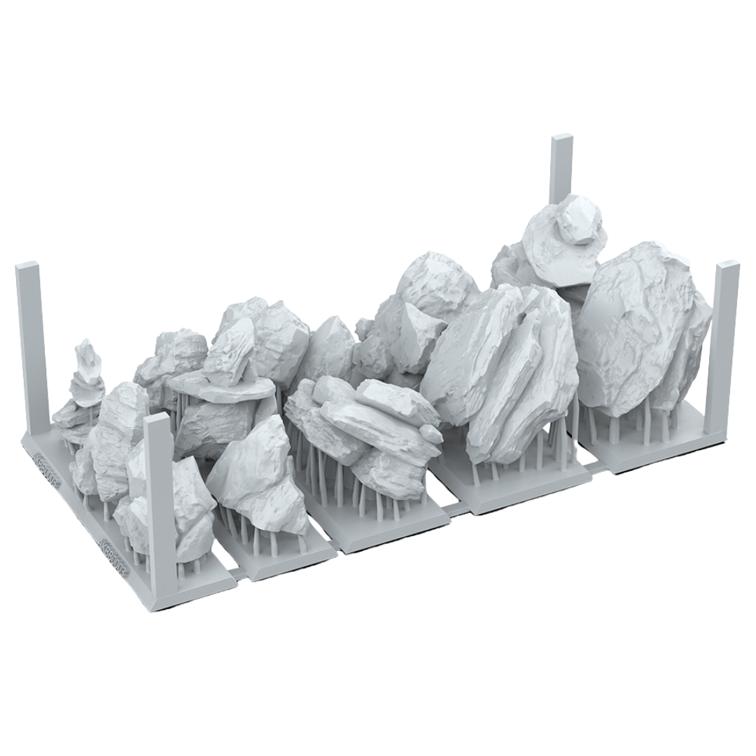 AK Interactive Basing Bits Rocks & Tors set of 12 detailed 3D-printed resin rock formations for miniature bases