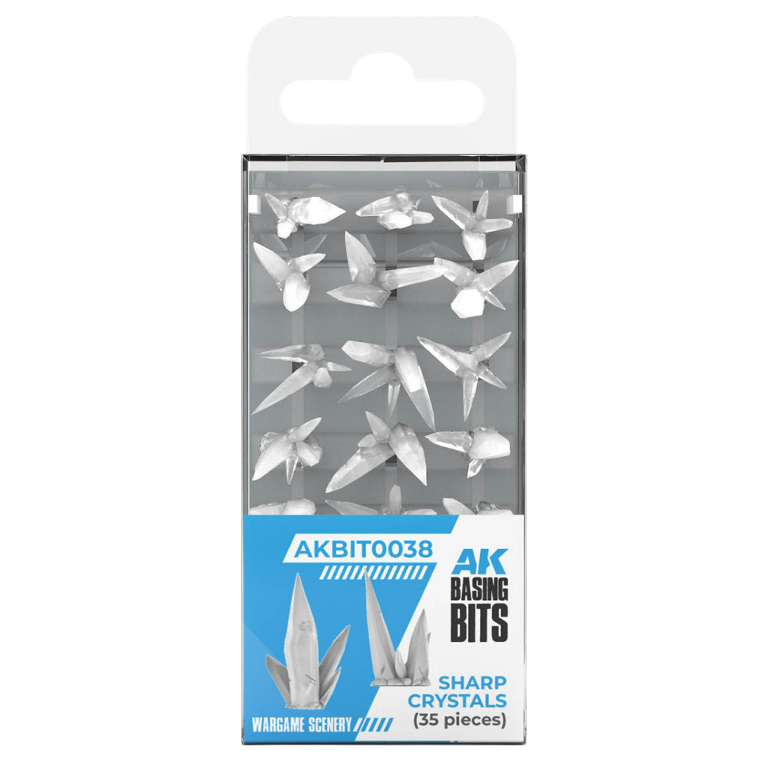 AK Interactive Basing Bits Sharp Crystals set with 35 detailed 3D-printed resin crystal formations for miniature bases