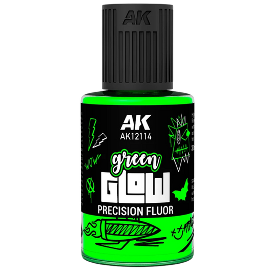 AK Interactive Glow Precision Fluor Green 30ml enamel effect paint with built-in brush for miniatures and terrain